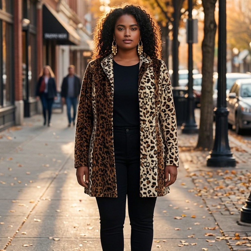 ANN BOOTH Leopard Print Jacket in Brown and Black Faux Fur